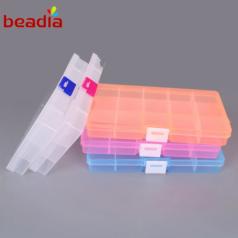 

Hot 17.4*9.8*2.2 cm 5 Colors Box Adjustable 15 Cells Box Plastic Storage DIY Boxes For Beads & DIY Jewelry Findings Stockpile
