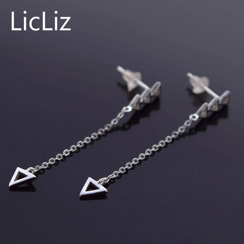 Женские серьги подвески LicLiz 925 пробы с серебряными треугольниками и длинной