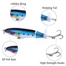 1pcs New 10cm 13g Whopper Plopper Topwater Floating Fishing Lure Artificial Hard Plopper Bait Soft Rotating Soft Tail 8 colors