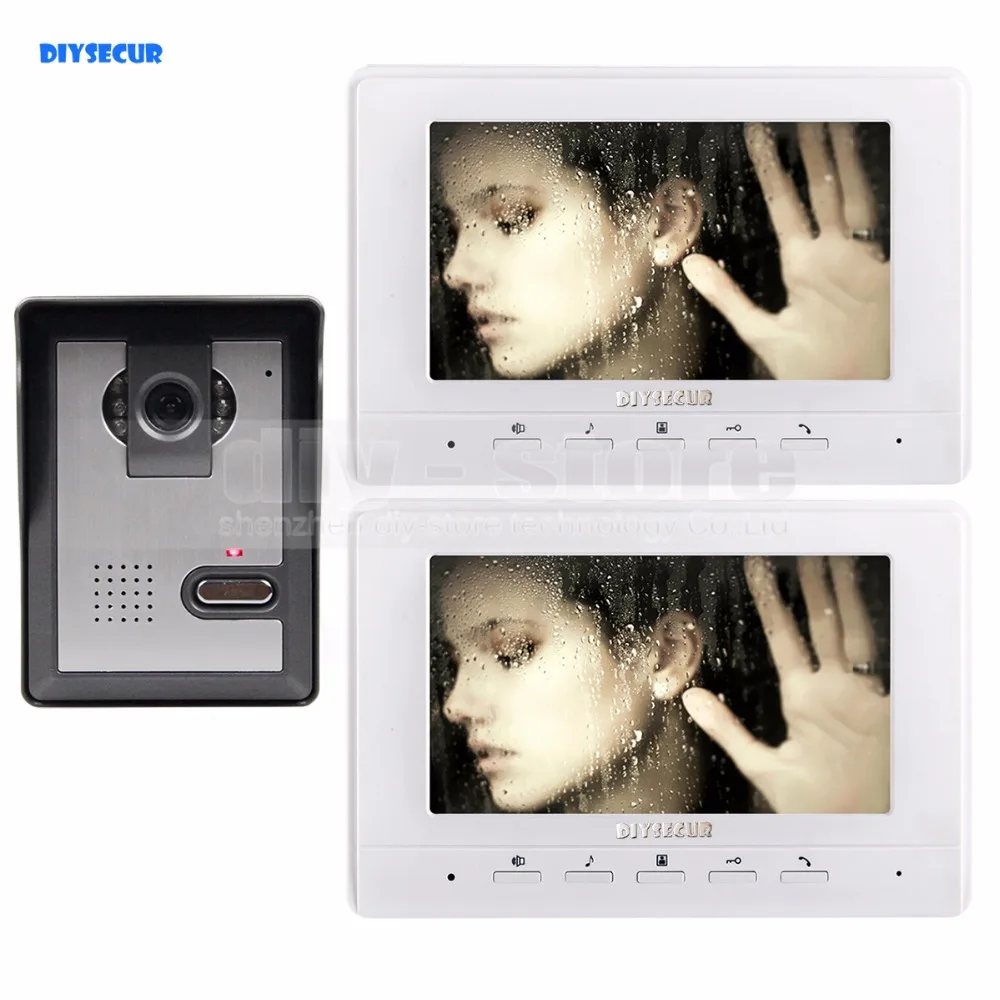 

DIYSECUR 7inch Video Intercom Video Door Phone 1 Camera 2 Monitors for Home / Office Security System White