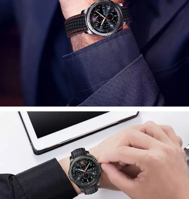 Для samsung Galaxy Watch 46 мм ремешок из натуральной кожи из углеродного волокна для gear S3 классический Frontier кожаный браслет для Amazfit