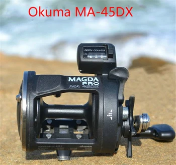 شراءالصيد معالجة Okuma ماجدة Ma-45dx طبل بكرة كابل اللفاف الصيد الجولة العد بكرة البحر الصيد بكرة اليد اليمنى