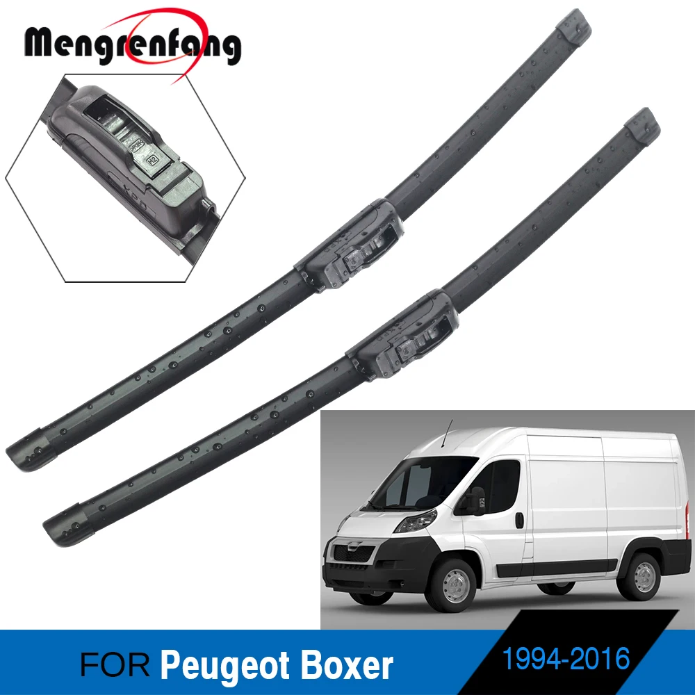 

For Peugeot Boxer Car Front Windscreen Wiper Blades Soft Rubber Wiper J Hook & Push Button Arms 1994-2016