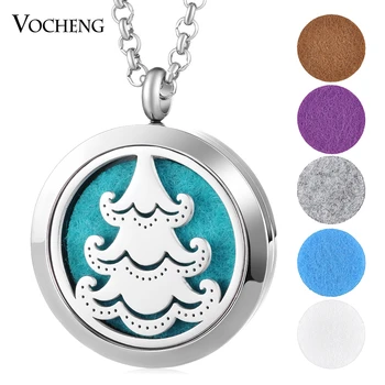 

10pcs/lot Essential Oil Diffuse Locket Necklace Christmas Tree 316L Stainless Steel Pendant Magnet 30mm with Felt Pad VA-788*10