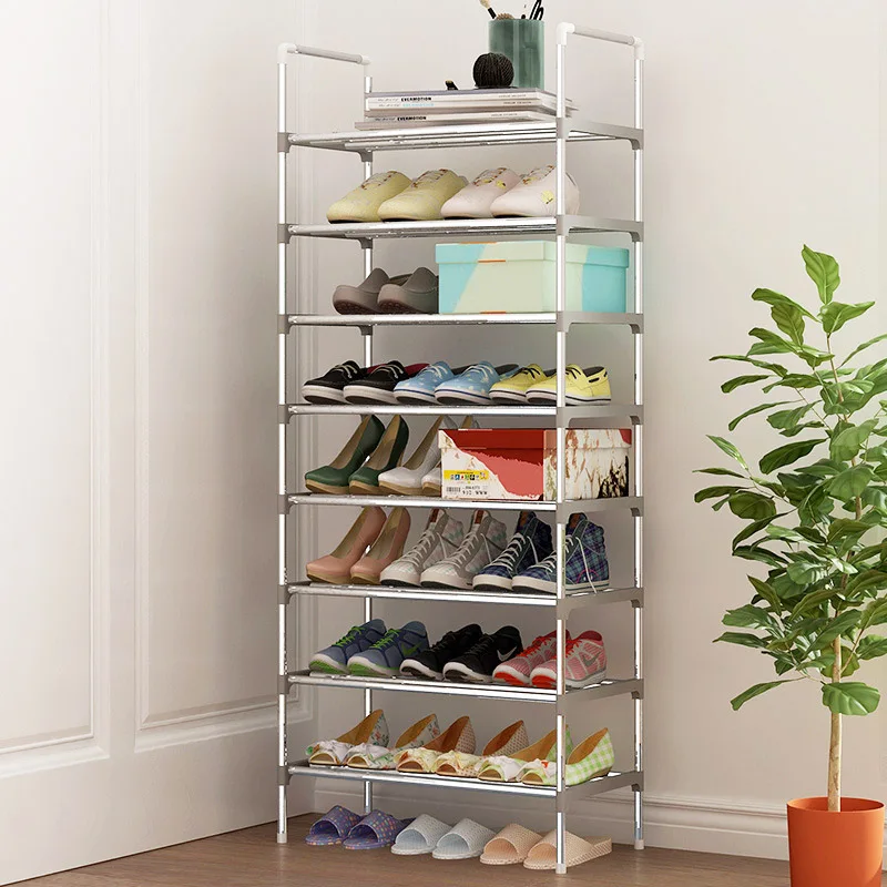9 Tier Iron Shoe Rack with Handrail Simple Assembled Hallway Shoes Shelf Standing Furniture Saving Space Shoe Organizer