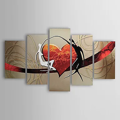 

5 PCS Hand Painted Canvas Painting-Modern Abstract Lovers Heart Canvas Wall Art Ready to Hang