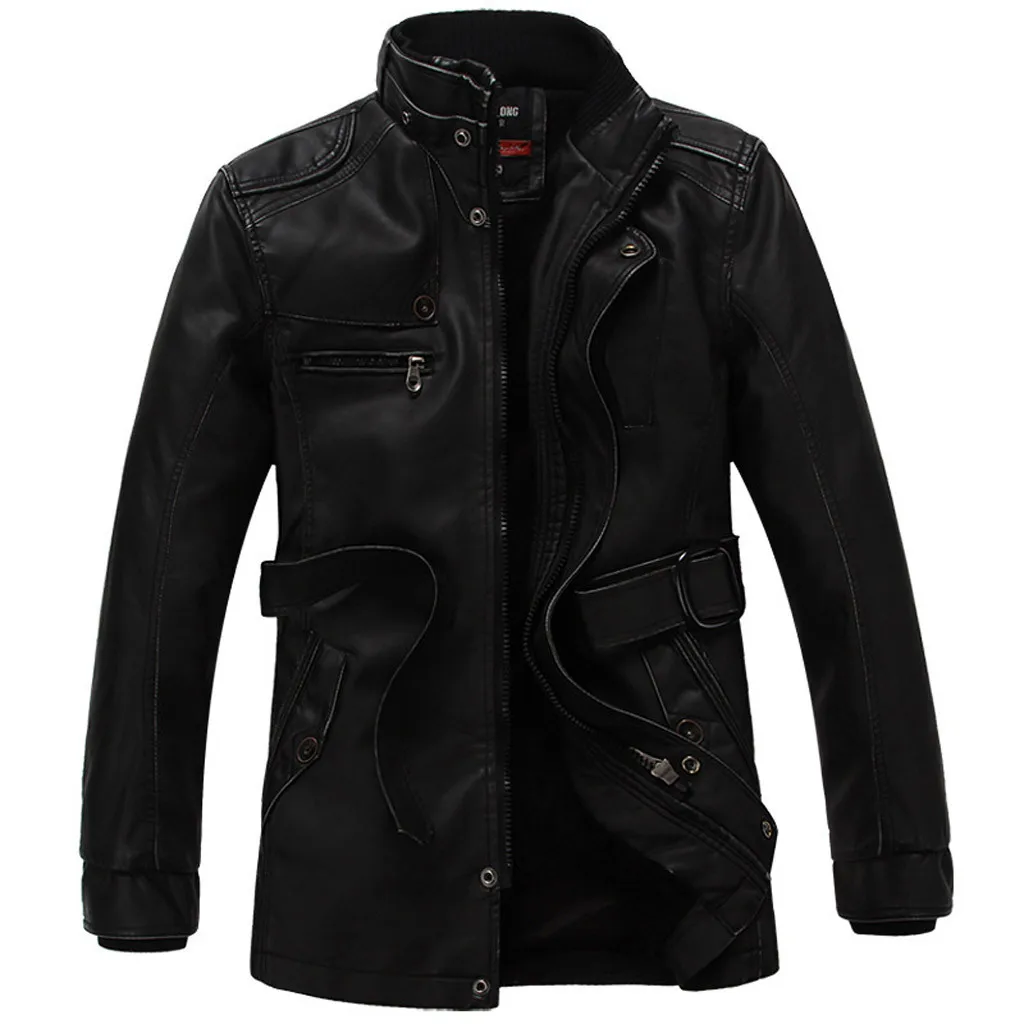

Lether Velveted Plus Size Mn's Jacket Long Sleeve Zipper Stand Collar Casual Leather Coat Streetwear casaco masculino z0724