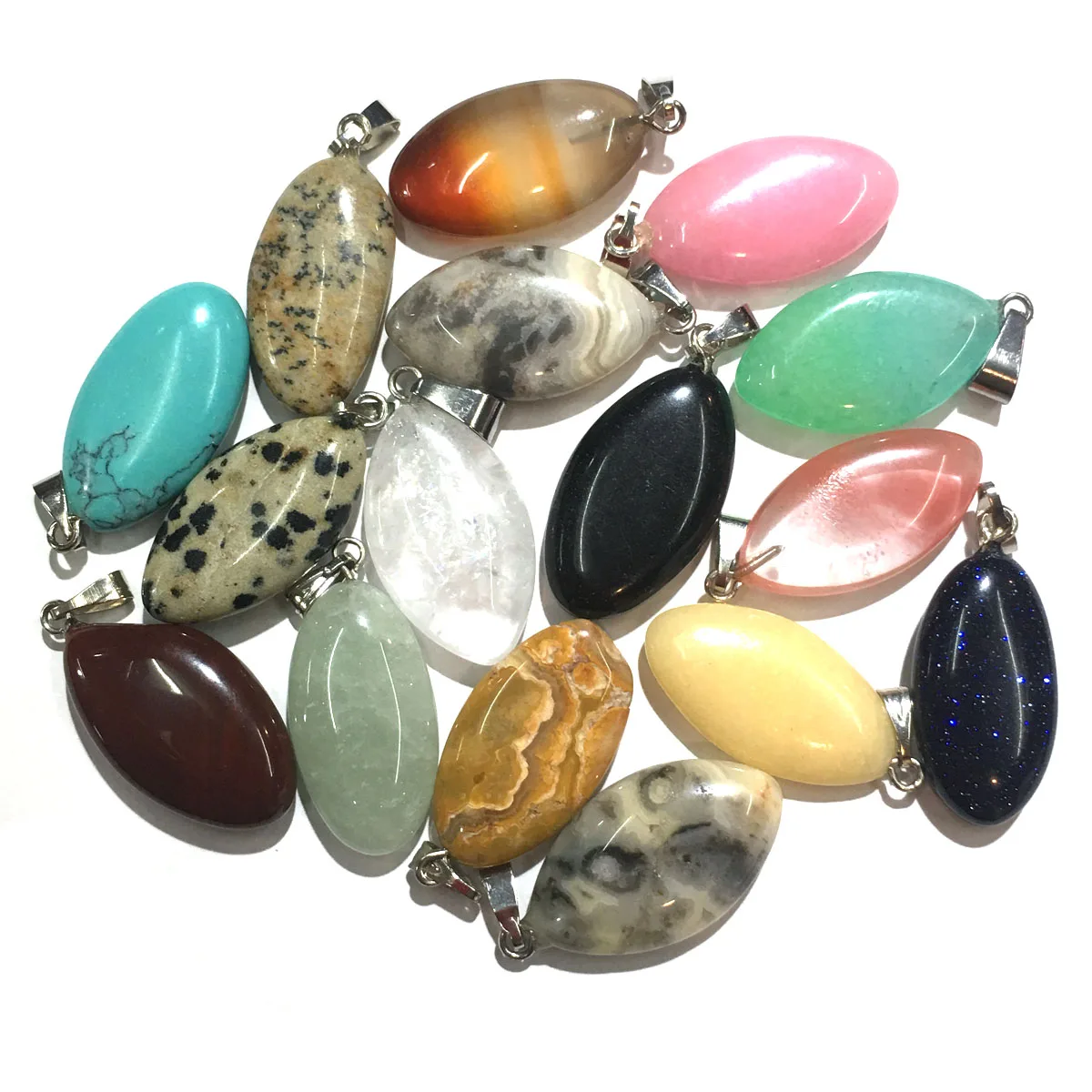 

LE SKY 10 PCS Natural Stone Pendants Egg Shape Crystal Agates Necklace Pendant for Jewelry Making Good Quality Size 24mmx14mm