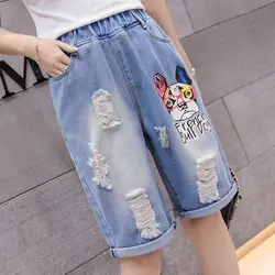 2019 летние джинсы женские Модные свободные винтажные с высокой талией повседневные джинсы плюс размер 5xl сломанные медные шорты Mujer женские