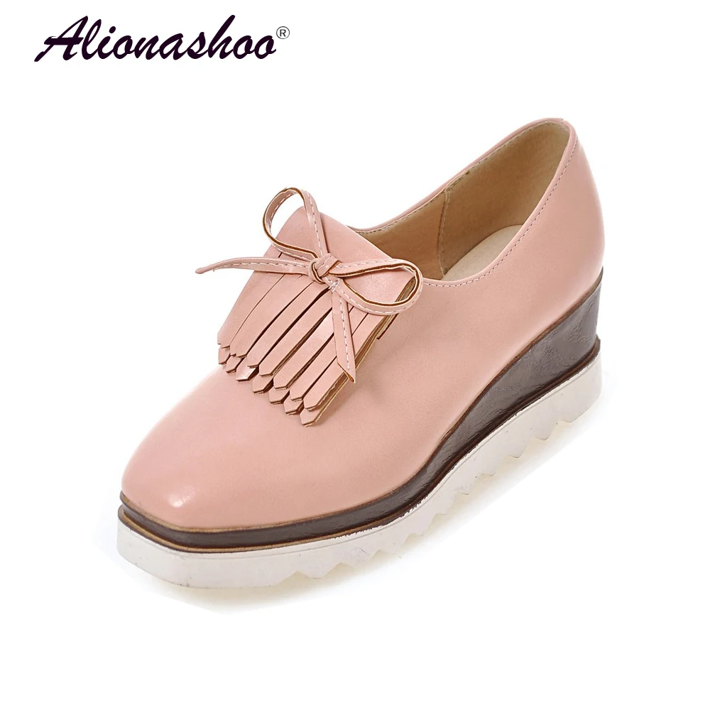 

Large size 43 2019 Spring Wedges Shoes For Women Comfortable Round Toe Thick Heels Lady's Shoes Slip-On Casual Shoes For Ladies