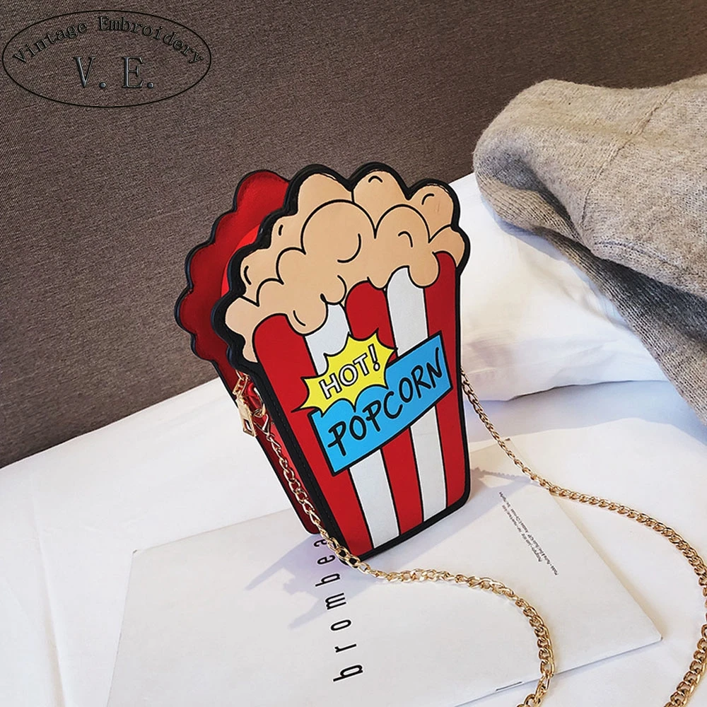 

Fashion Print Popcorn Handbag Cute Cartoon Chain Shoulder Messenger Bag Personality Design Small Mobile Phone Coins Bags