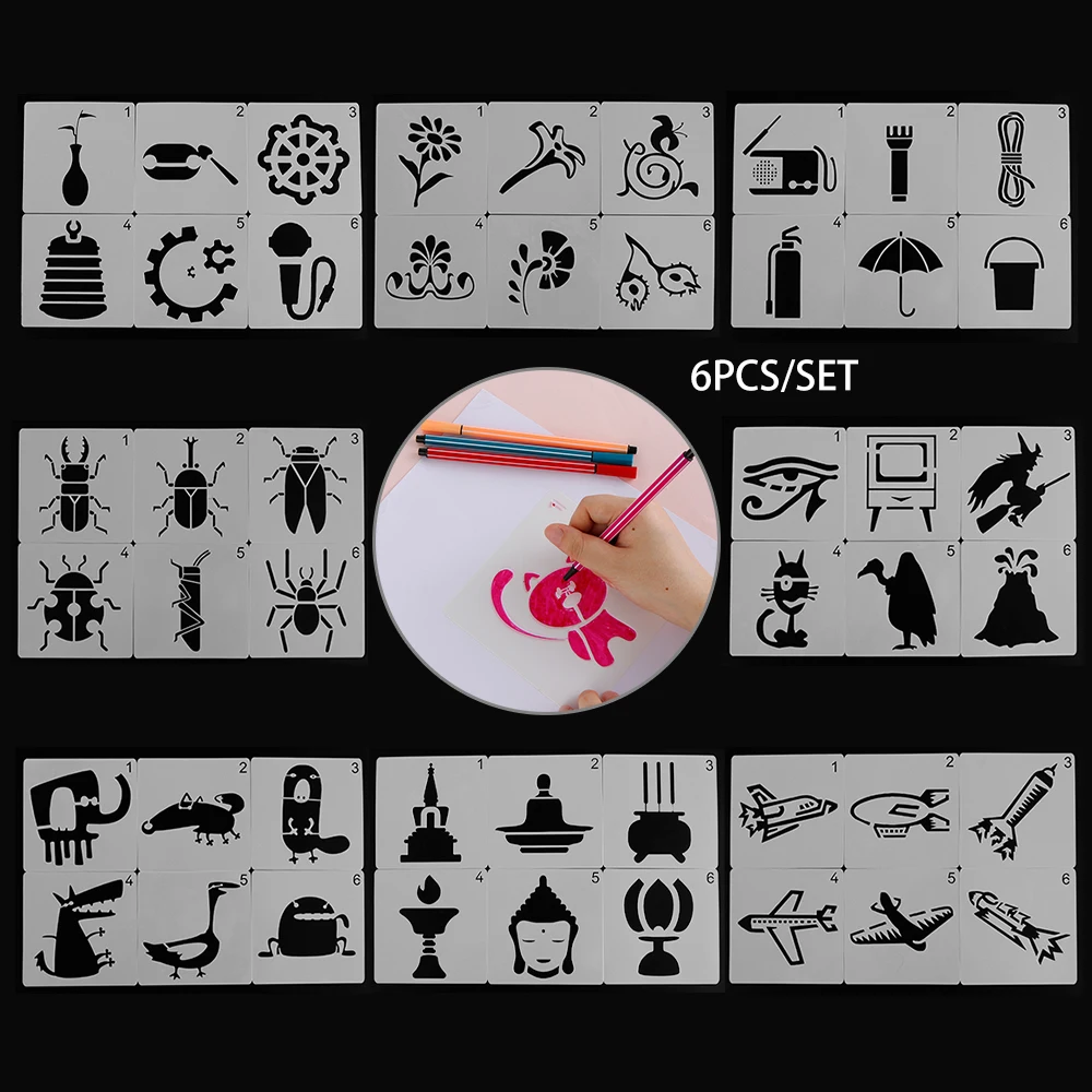 

6pcs/set Star Layering Stencils For Walls Painting Scrapbooking Stamp Album Decor Embossing Paper Card Template DIY Craft