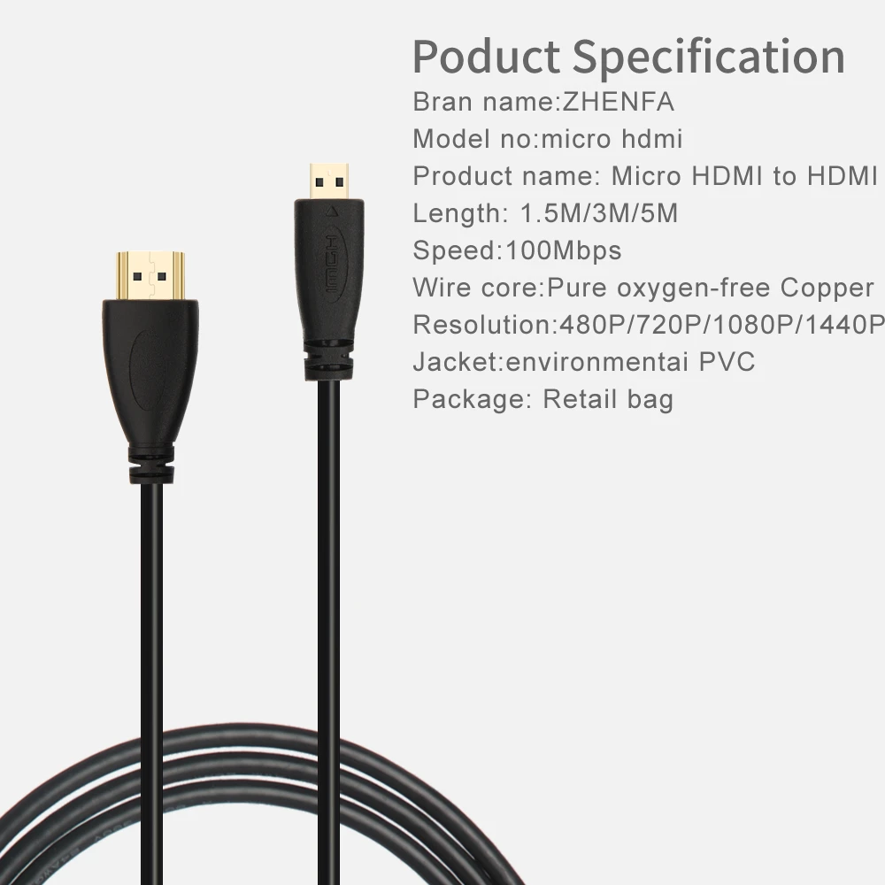 3D 1080 P Micro HDMI к HDMI кабель позолоченный HDMI 1,4 V 1,5 м 3 м 5 м высококачественный HDMI адаптер для телефона планшеты HDTV Камера