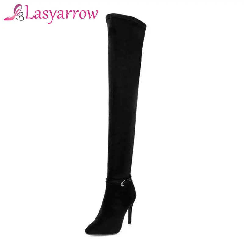 

Lasyarrow Black Grey Thigh High Boots Sexy Slim Over The Knee Boots Pointed Toe Knight Boots Suede Long Boots Women's ShoesRM120