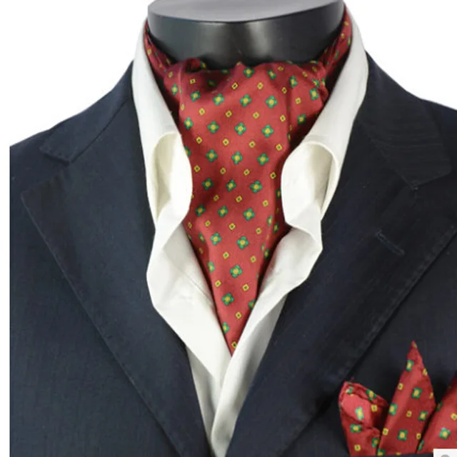 Red Dot 100Silk Ascot Pocket Square Cravat Tie Set Jacquard Dress