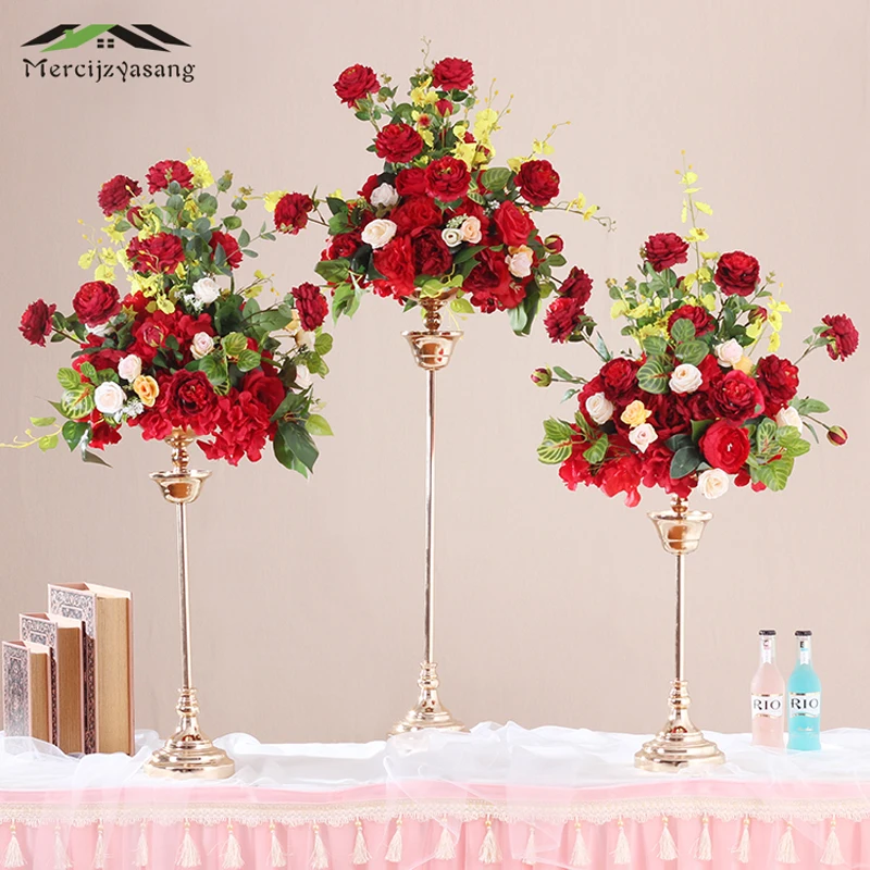 

3Pcs/Lot Flower Vases Floor Metal Vase Plant Dried Floral Holder Flower Pot Road Lead for Home/Wedding Corridor Decoration G103