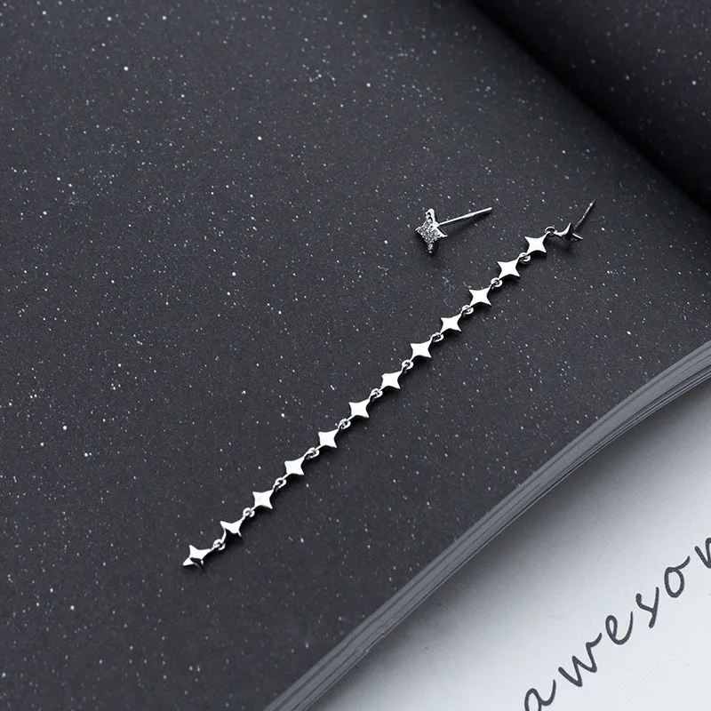 

Asymmetric CZ Four Stars 925 Sterling Silver Dangling Earrings