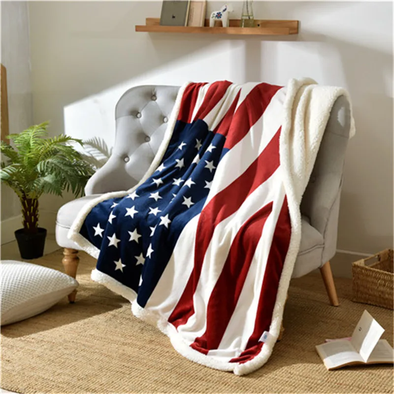 

Free Shipping British Style UK us Flag Lamb Fleece Winter Thick Blanket flannel blanket lazy office Bedding Throws on Sofa/Bed