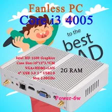Мини-ПК Intel Core i3 4005Y 2 ГБ оперативной памяти Нет хранения Max 2.08 ГГц VGA HDMI 4 К HTPC небольшой TV Box Windows 10 Безвентиляторный Barebone USB 3.0