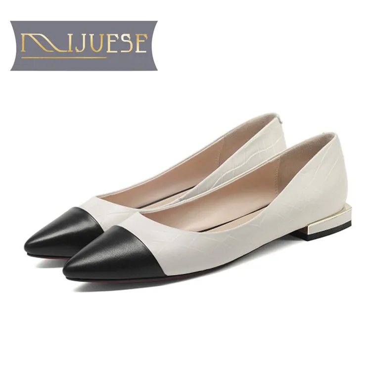MLJUESE 2018 women flats cow leather pointed toe soft flats patchwork spring comfortable casual