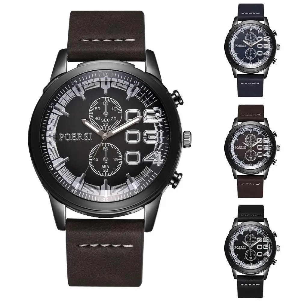 

2018 New Popular Brand Luxury Fashion Men Numerals Faux Leather Band Business Watch Analog Quartz Wristwatch