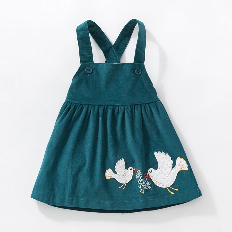 Новые осенние платья для девочек эластичные вельветовые широкие весенние платья одежда с вышивкой в виде голубя, милое осеннее платье-майка для детей возрастом от 2 до 7 лет