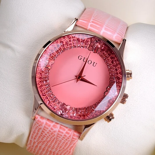 

6 Colors Hot Sale Women Watches Lady's Luxury Wristwatches Genuine Leather Dress Watch Women Rhinestone Watches Bracelet Clocks