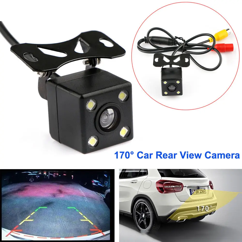 

JCWHCAM Universal Waterproof Rear View Camera with 4 LED Car Back Reverse Monitor Night Vision Street Assistance Camera