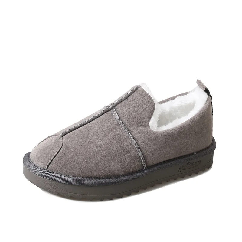 Женские зимние ботильоны; теплые плюшевые женские замшевые туфли на плоской подошве; Женская Классическая обувь; большие размеры 35-44 - Цвет: grey boot