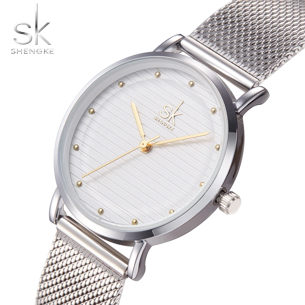 

Sk 2019 Women Watch Rhinestone Crystal Silver Wristwatch Stainless Strap Waterproof Quartz Movement Ladies Gift Simple Slim
