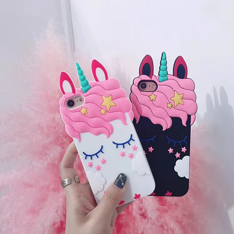 3D الكرتون الوردي يونيكورن لينة غطاء من السيليكون ل iphone X 8 7 6 6 ثانية زائد 5 ثانية SE XS XR XS ماكس لطيف الحصان حالة المطاط الأرنب غطاء