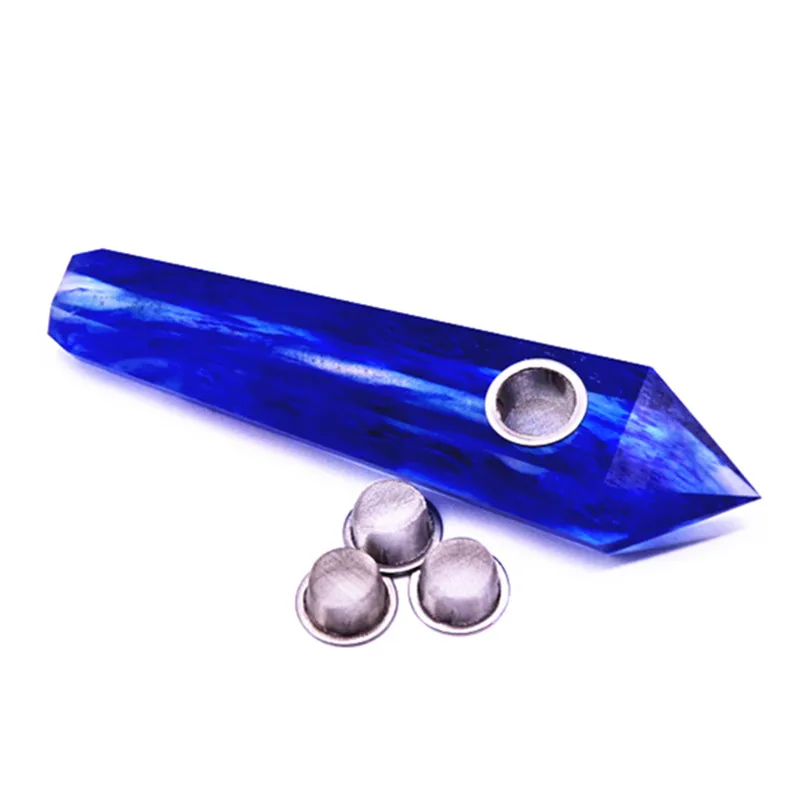 

Drop Shipping Natural blue smelting Quartz Crystal Smoking Pipe+3strainer quartz stone healing wand
