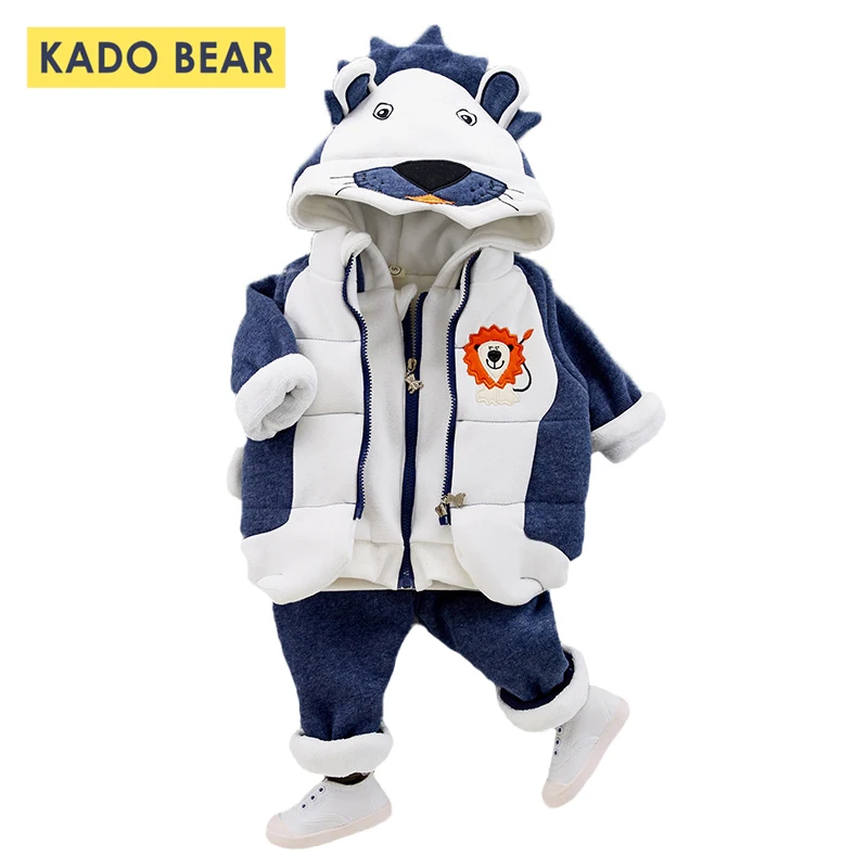 

Newborn Baby Boy Hooded Warm Winter Coats Clothes Cartoon Thick Clothing Set Autumn Girl Outfit Kids Outerwear Sport Suit 3 Pcs