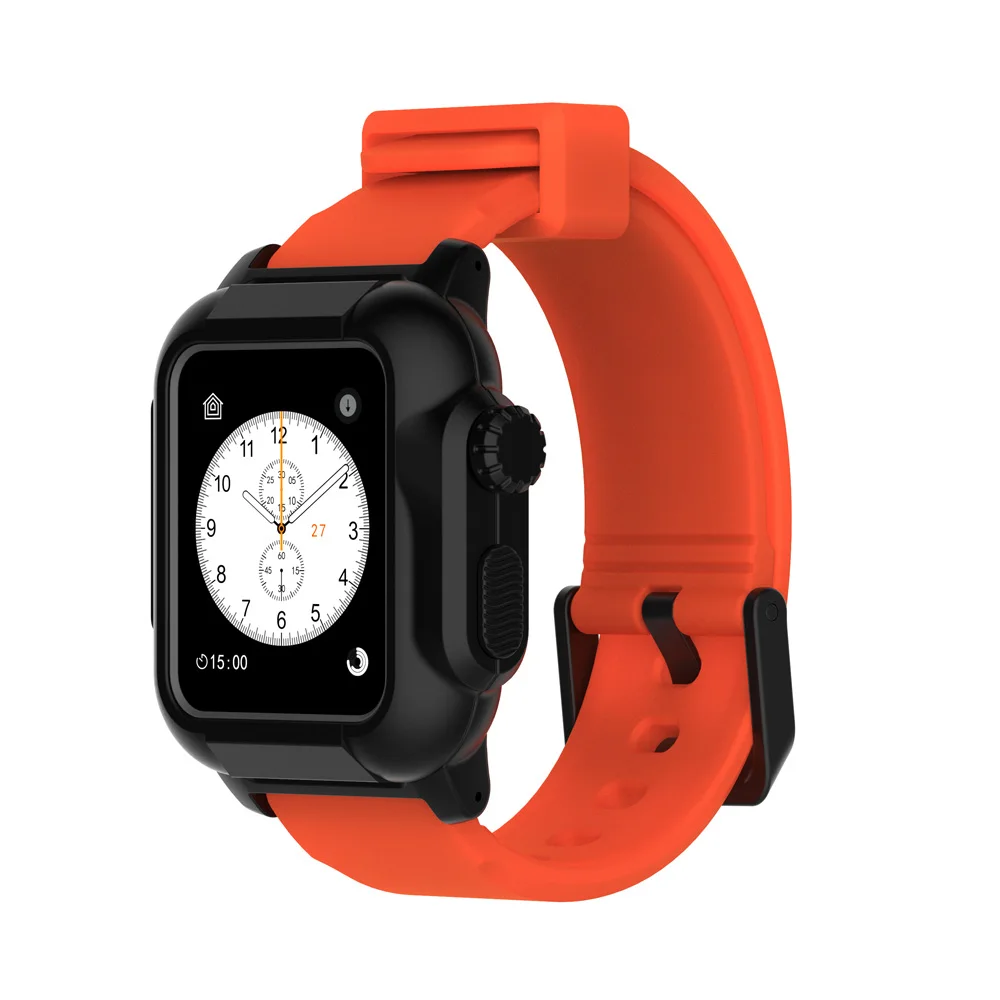 Световой силиконовая спорт ремешок для Apple Watch группа водонепроницаемый корпус 42 мм Iwatch серии 3 2 браслеты браслет защитная крышка