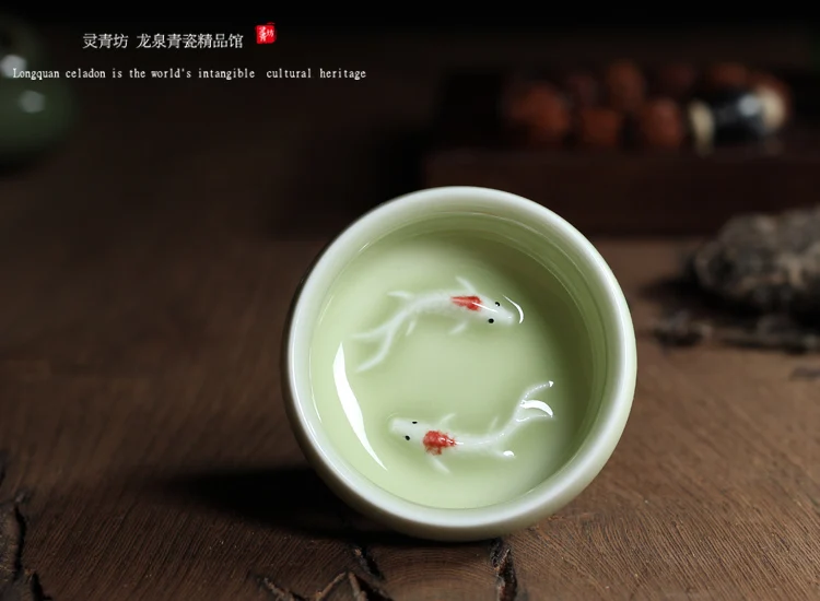 Longquan Celadon фарфоровые чайные чашки китайский чайный горшок Золотая Рыба чашка чая, кружка 60 мл кракле чайный набор, чашки Прямая поставка