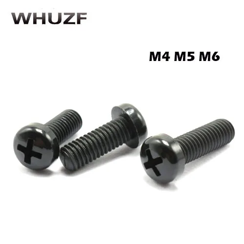 

M4/5/6 Black Pan Head Cross Nylon Screws,GB818 Round Head Nylon Screws, Plastic Round Head Screws M4/5/6*8/10/12/15/20..50