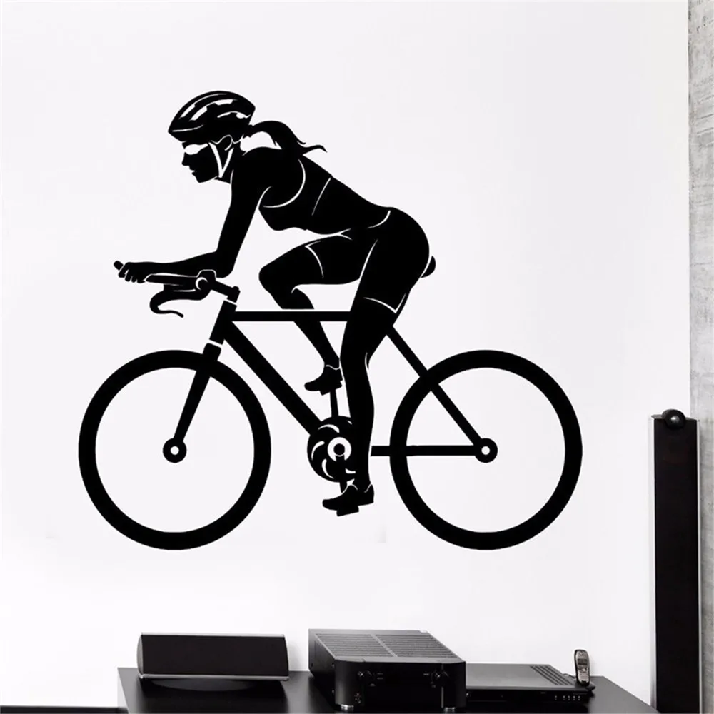Creative Sports Wall Sticker Bike Bicycle Woman Female Cyclist Vinyl