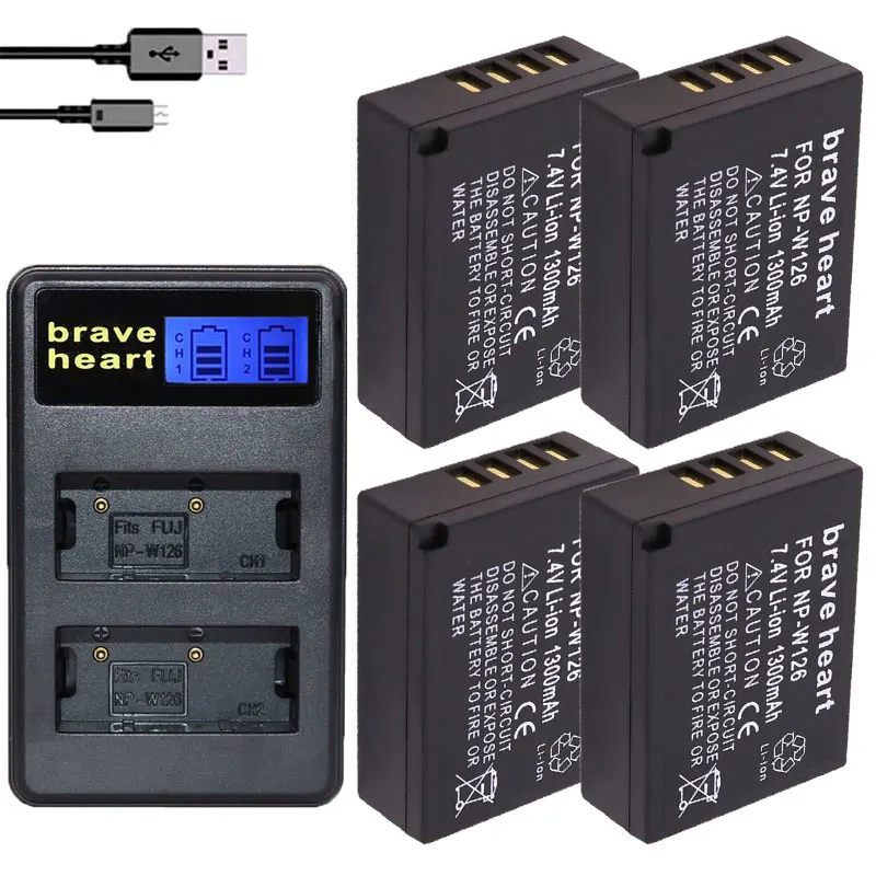 

4Pcs NP-W126 NP W126 Battery + LCD Dual Charger For Fujifilm X100F X-T10 X-T20 X-Pro1 X-Pro2 HS30EXR HS33EXR HS35EXR X-A1 X-A2