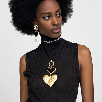 

JURAN ZA Fashion Heart Drop Earrings For Women Metal Maxi Jewelry Boho Dangle Simulated Pearl Multicolored Earrings