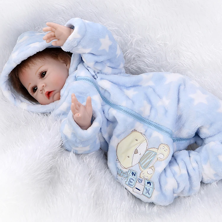 

22" baby-reborn dolls with pink/blue winter clothings soft silicone girl dolls cloth body best children gift bonecas reborn