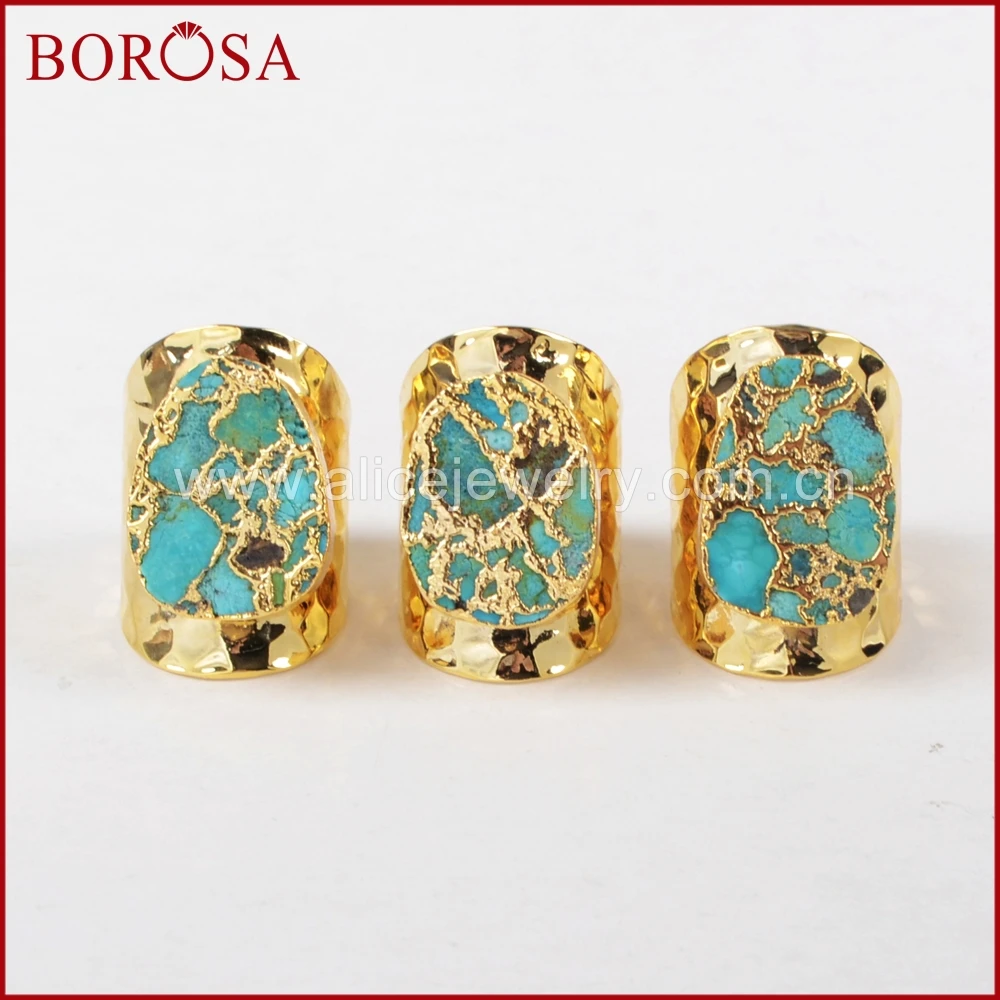 Azul da Cor do Ouro Anel de Banda Anéis de Pedra para as Mulheres Borosa Druzy Natural Pedra Moda Drusy Naturais Como Presente G1284 100%
