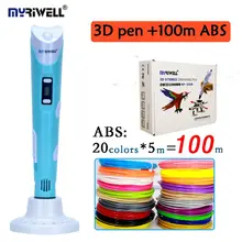 MYRIWELL 3d PEN 2nd generation RP100B add 100M 20color ABS LCD display screen 3D printing pen EU adapter ceative 3D drawing pen