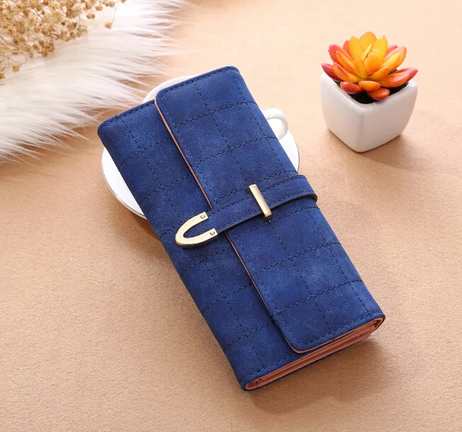 AOEO кошелек для женщин кошелек для девочек нить плед кожа модный дизайн с полиэфирной сумкой для телефона длинный тонкий женский кошелек - Цвет: Синий
