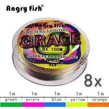 Super Braided Fishing Line LiuCai Series 8 Strands 100m PE 5 Colors One Color Per Meter Fishing Wire Rope Weaving