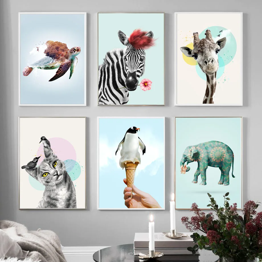Tiger and Cub Canvas Winter Animals Landscape Wall Art Picture Home Decor