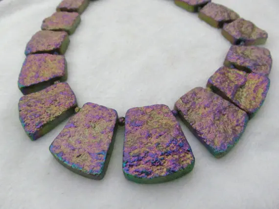 Pyrite Stone Electroplated Quartz Titanium Crystal Rainbow Nuggets Rectangle Necklace 15-25mm ful | Украшения и аксессуары
