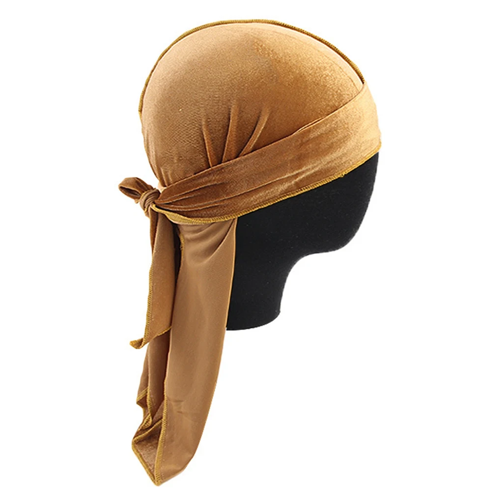 Women Men Long Tail Plain Velvet Bandana Turban Hat Durag Headwear Pirate Cap Head Wraps