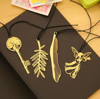 

10pcs Cute Creative Gold Metal Bookmark Vintage Key Feather Angel Bookmarks Paper clip for book Creative Products Stationery