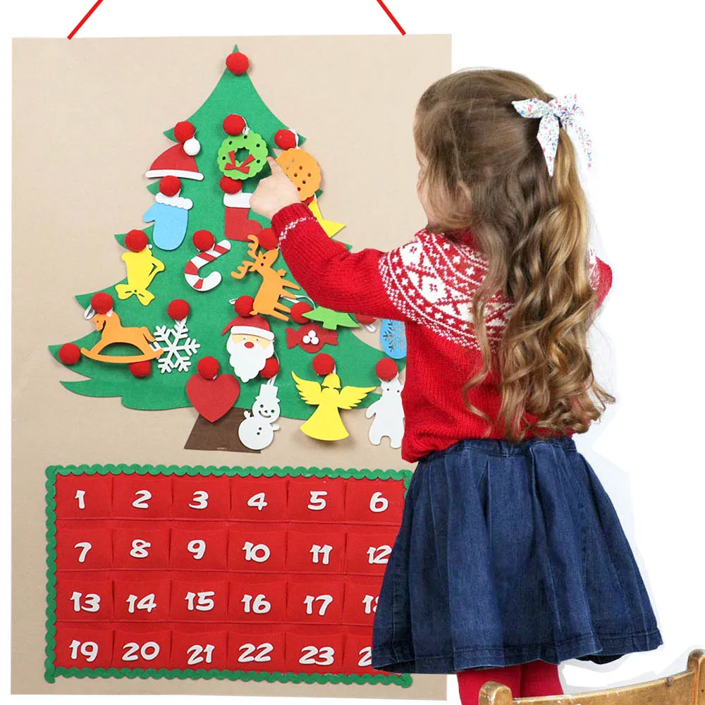 

Felt Christmas Tree Advent Calendar with Pocket Hanging Ornament Nativity Countdown Christmas Decoration Xmas Gifts for Kid