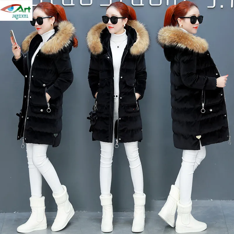 Parkas Long Et Casual Femmes Jqnzhnl 2018 Vers Manteaux Bas Coton Vestes Lâche D'or Veste coffee Moyen Épais Velours Black Rembourré Mode Le P278 PqHPf